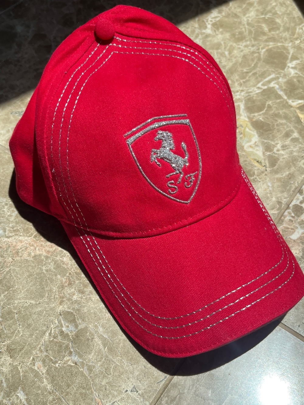 Red Baseball Cap with Silver Embroidered Shield Logo - Picture 14 of 15